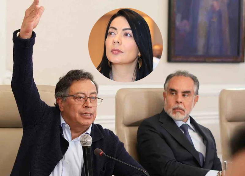 Armando Benedetti, ministro del Interior; presidente Gustavo Petro y Nhora Mondragón, nueva directora del Dapre. 