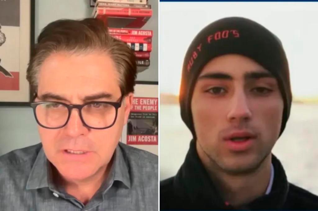 El periodista Jim Acosta y a su izquierda el avatar diseñado por IA del estudiante muerto, Joaquin Oliver. FOTO: CORTESÍA DE @nypost 