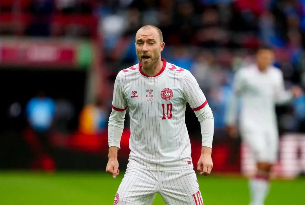 Christian Eriksen (Denmark) looks on during UEFA International Friendly, DR Congo and Denmark, Stade Maurice Dufrasne, Liege, Belgium on June 03 2026. (Photo by Ulrik Pedersen/NurPhoto) (Photo by Ulrik Pedersen / NurPhoto via AFP)