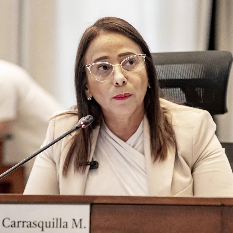 Claudia Carrasquilla Minamí se despidió este miércoles del Concejo de Medellín para tomar rumbo al gobierno de Abelardo de la Espriella como viceministra de Defensa. FOTO: JAIME PÉREZ