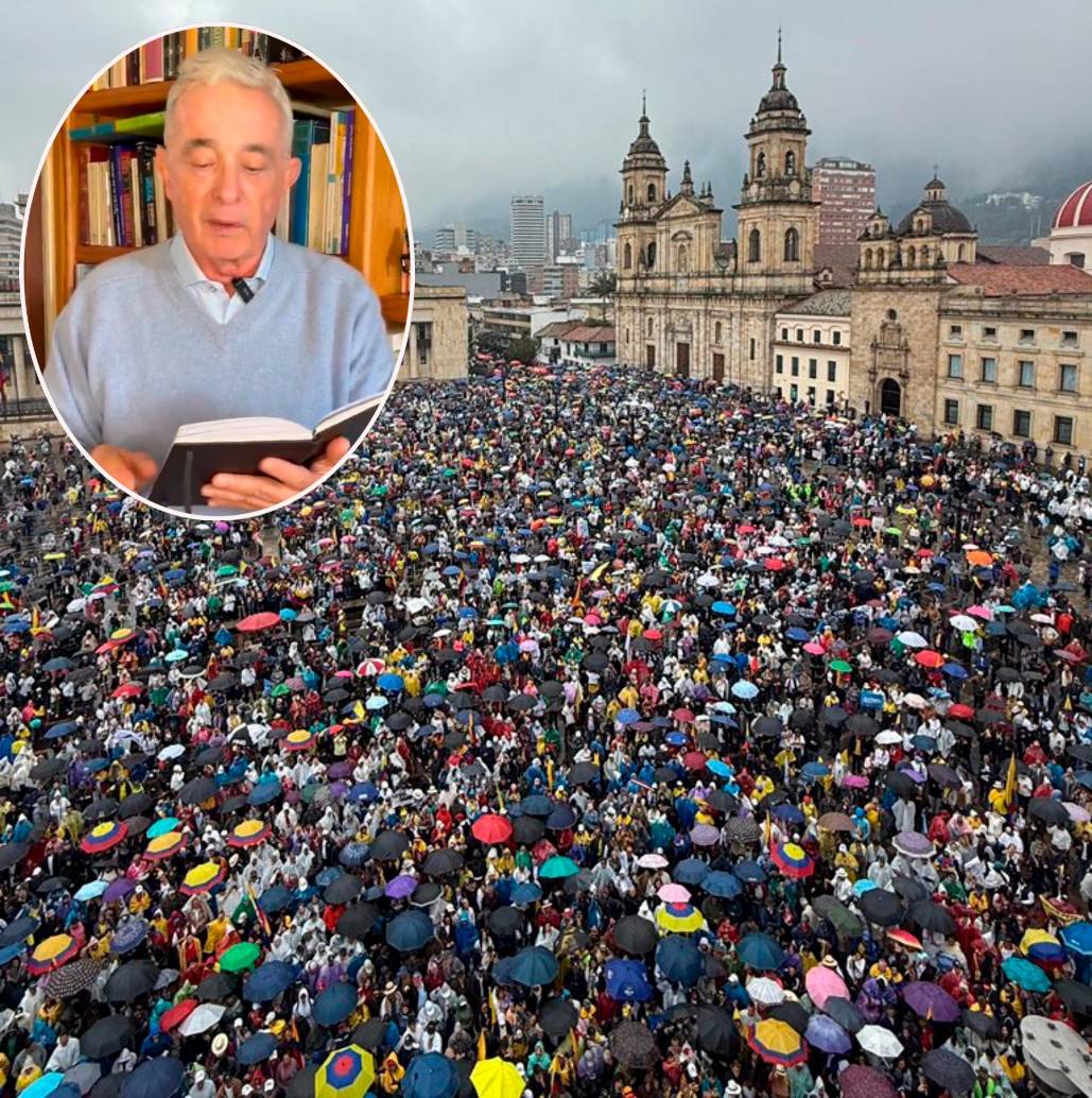 El expresidente Álvaro Uribe hizo un video para agradecer a los asistentes a las marchas. En la imagen, la de Bogotá. FOTOS Tomadas de redes sociales