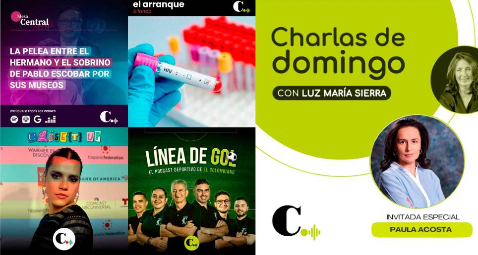 Charlas de Domingo, Línea de Gol, Clóse(t) Up, Mesa Central y El Arranque a Fondo, los podcast gratuitos que ya pueden escuchar en plataformas de internet. FOTO: EL COLOMBIANO.