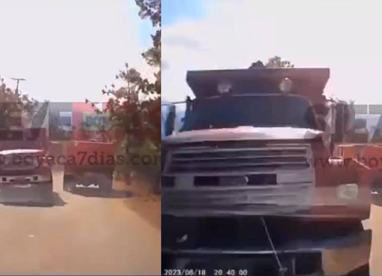 Este es el momento exacto en que la volqueta se va de frente contra el bus que transportaba a los menores. Foto: captura de video Boyacá Siete Días
