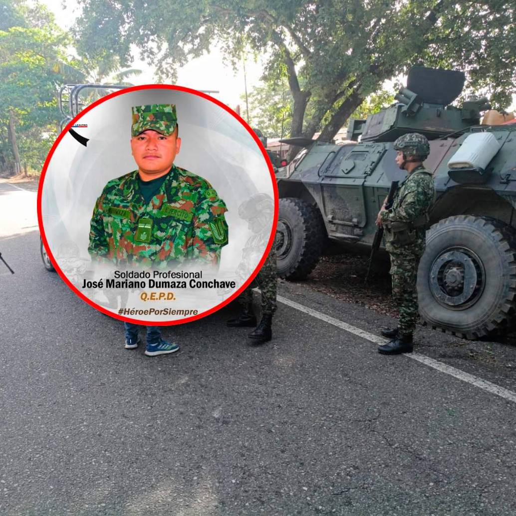 El soldado profesional José Mariano Dumaza Conchave murió tras un ataque con drones explosivos atribuido al ELN en el municipio de El Tarra, en la región del Catatumbo. FOTO CORTESÍA