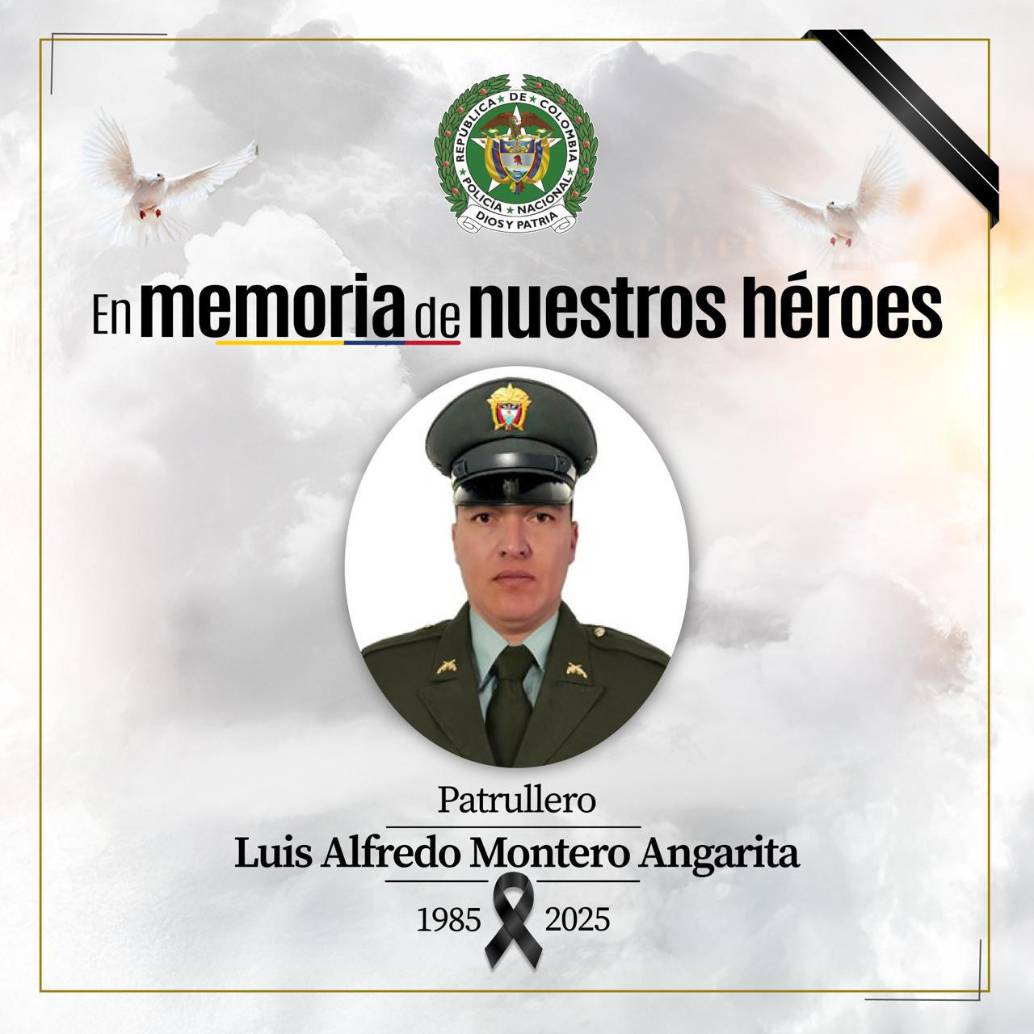 Luis Alfredo Montero Angarita, el patrullero asesinado en la noche del martes 2 de diciembre. FOTO: REDES SOCIALES / X