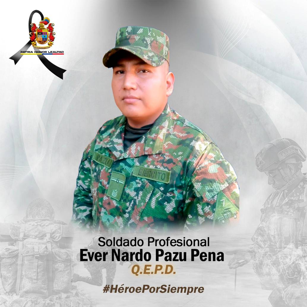Con esta imagen, el Ejército rindió homenaje a la memoria del soldado profesional Ever Nardo Pazu Pena, asesinado en Arauca. FOTO: CORTESÍA DEL EJÉRCITO.
