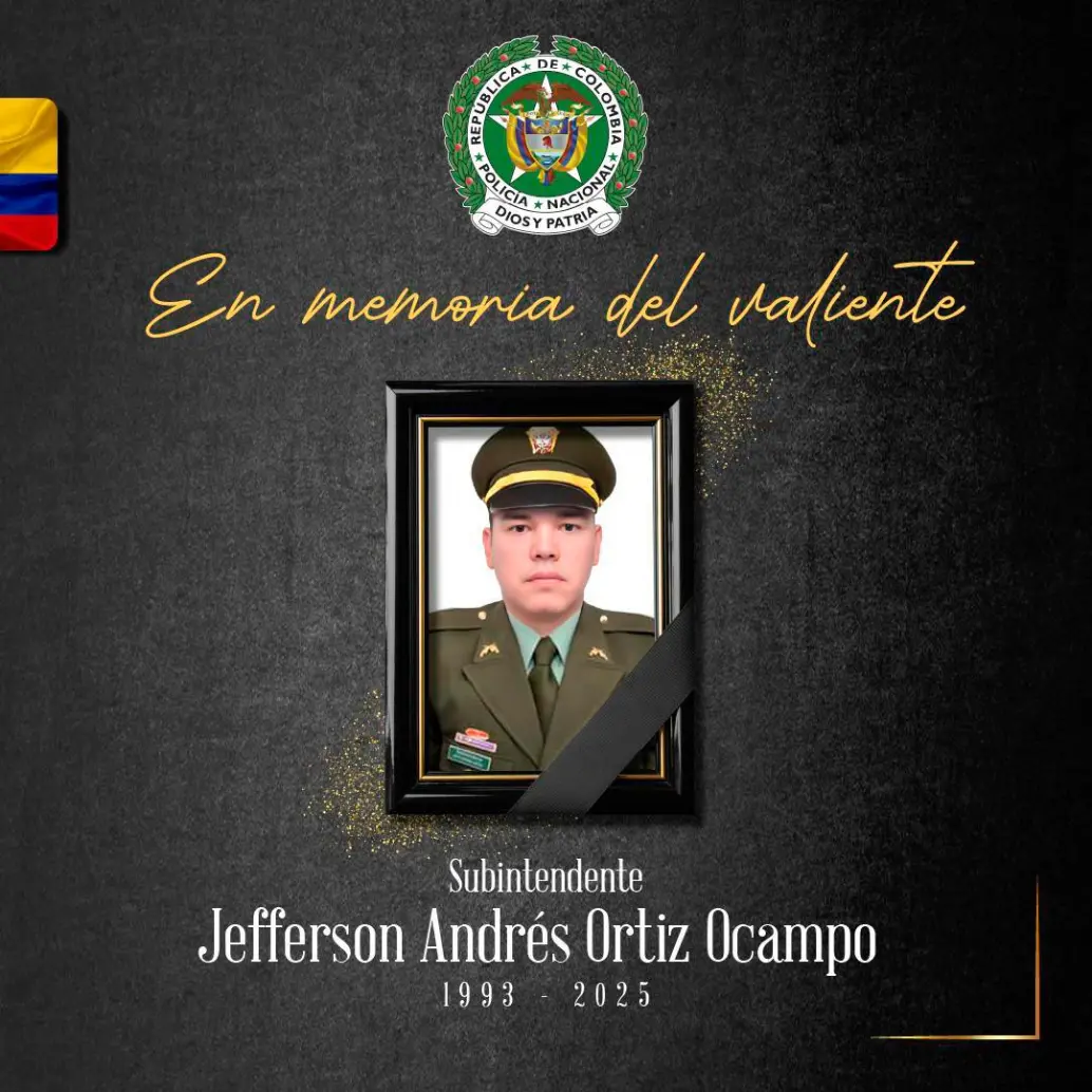 Con esta imagen, la Policía le rindió homenaje al uniformado asesinado en El Tarra, Norte de Santander. FOTO: CORTESÍA DE LA POLICÍA.
