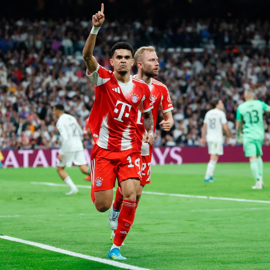 Luis Díaz y su festejo tras el gol que le marcó al Real Madrid en la Champions. FOTO @FCBayern