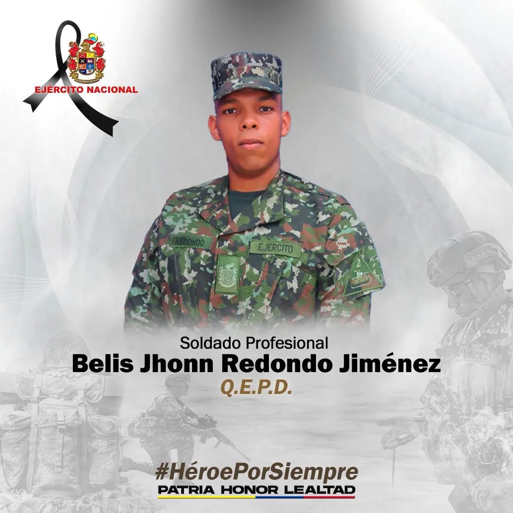 Con esta imagen, el Ejército le rindió homenaje al soldado asesinado por el ELN en Bolívar. FOTO: CORTESÍA DEL EJÉRCITO.