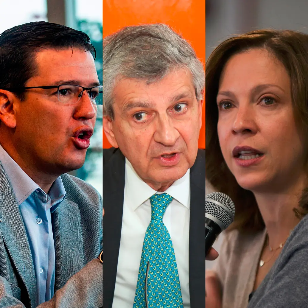 De izquierda a derecha: Germán Bahamón, presidente de la Federación Nacional de Cafeteros; Juan Martín Caicedo, líder de la Cámara Colombiana de Infraestructura; María Claudia Lacouture, presidenta Amcham. FOTO EL COLOMBIANO Y COLPRENSA