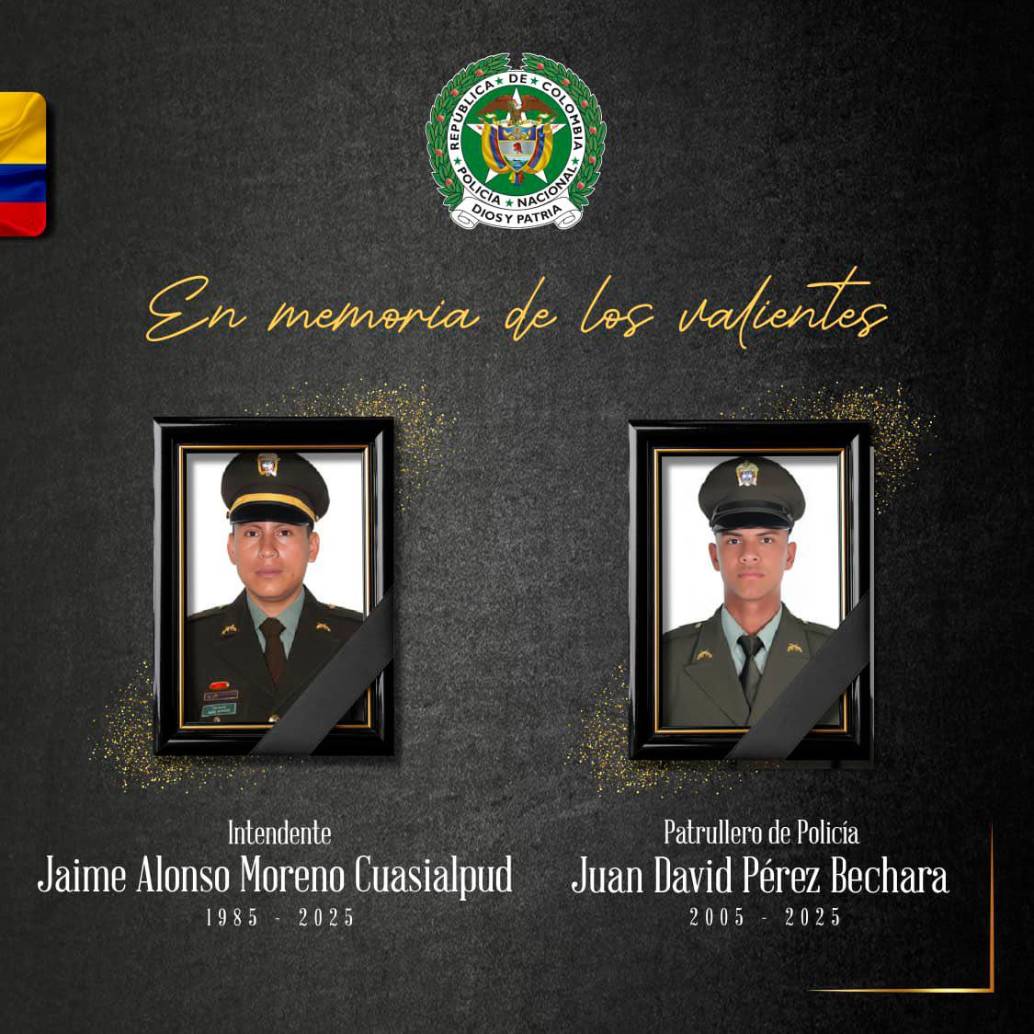 Estos fueron los policías asesinados por sicarios en el municipio de Saravena, Arauca. FOTO: CORTESÍA DE LA POLICÍA.
