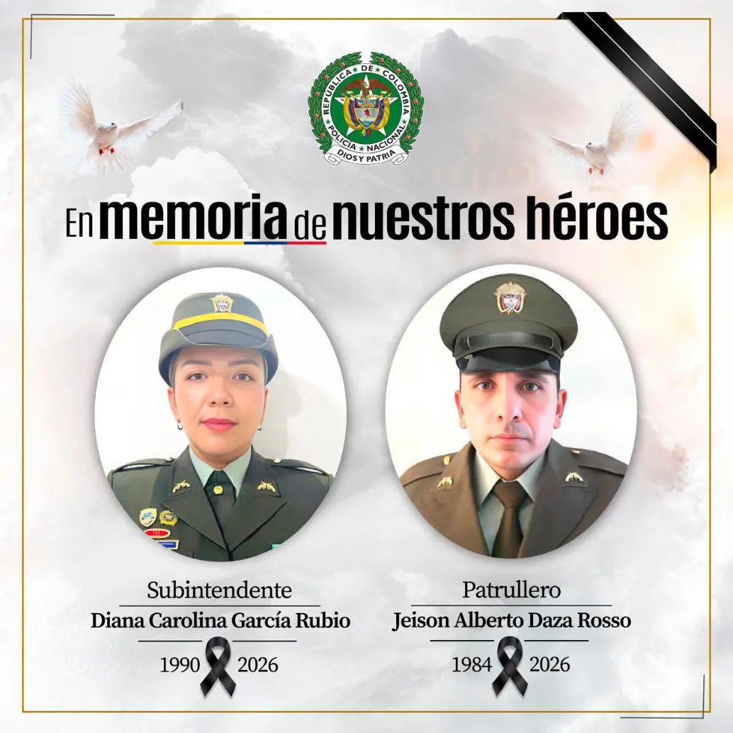 La subintendente Diana García, de 36 años, y el patrullero Jeison Daza, de 42, trabajaban para la Policía de Tránsito y Transporte. FOTO: CORTESÍA DE POLICÍA.