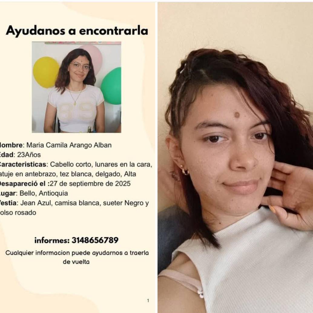 Quienes puedan aportar datos sobre su ubicación pueden comunicarse al número 314 865 6789. FOTO: Cortesía familia María Camila Arango.