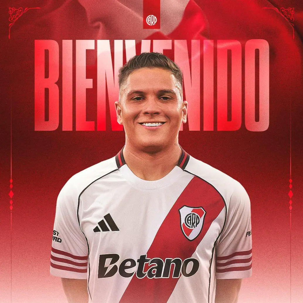 Juan Fernando Quintero es recordado en River Plate por haber marcado el gol que “destrabó” la final de la Copa Libertadores del 2018, contra Boca Juniors, en el Santiago Bernabéu. FOTO: TOMADA DEL X DE @RIVERPLATE
