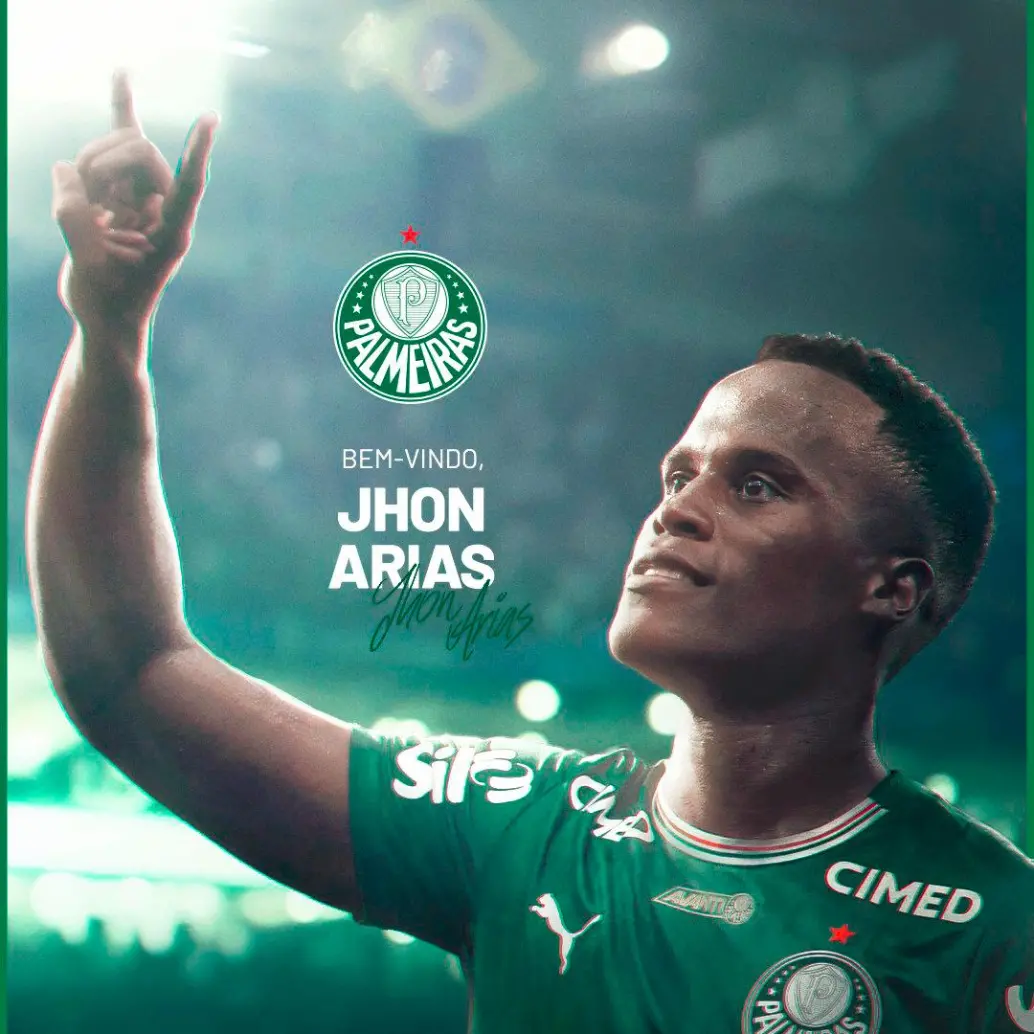 La imagen con la que Palmeiras presentó a Jhon Arias como su nuevo jugador. FOTO @Palmeiras