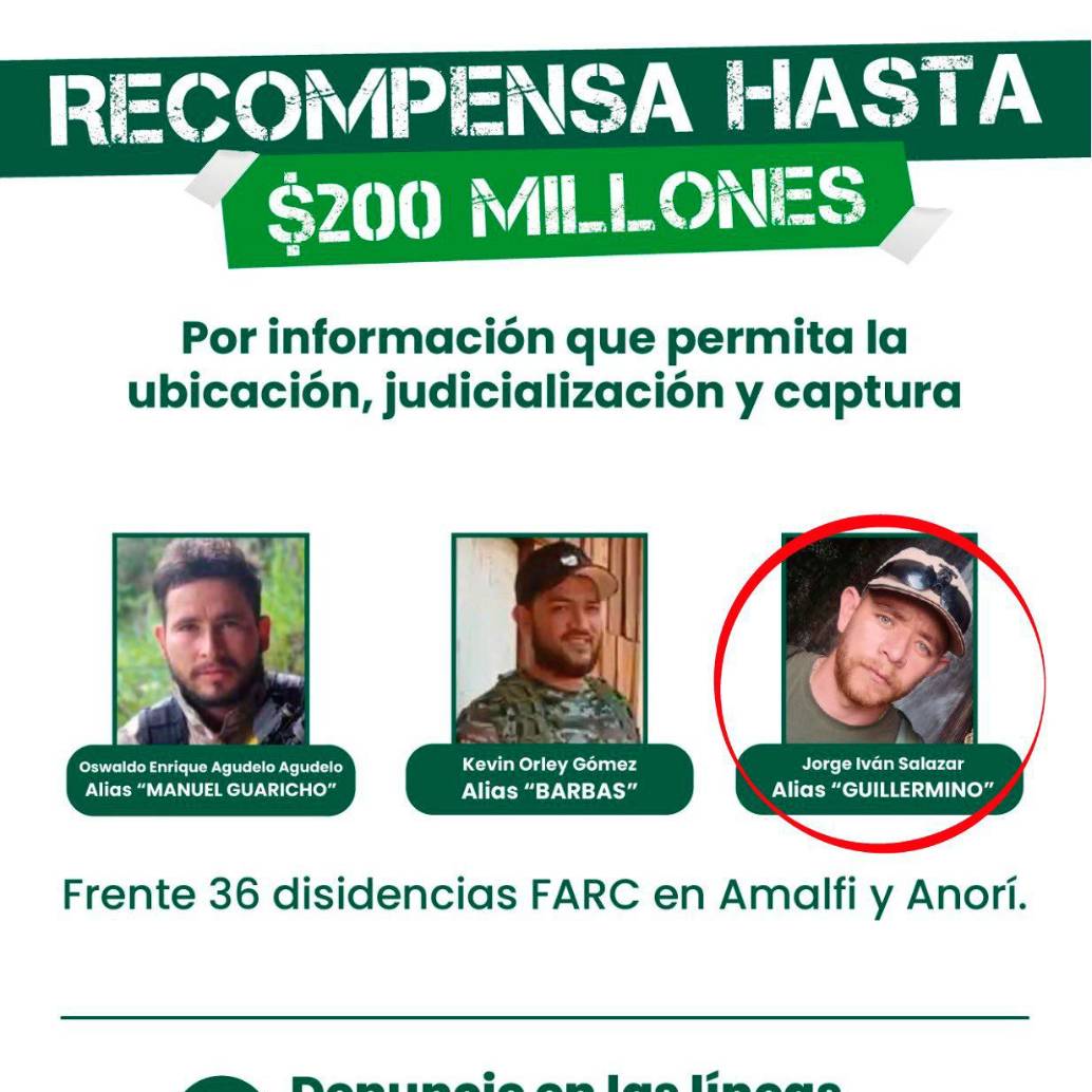 La Fuerza Pública habría abatido a Jorge Iván Salazar, alias “Guillermino”, del frente 36 de las disidencias de las Farc en Amalfi y Anorí. FOTO: CORTESÍA