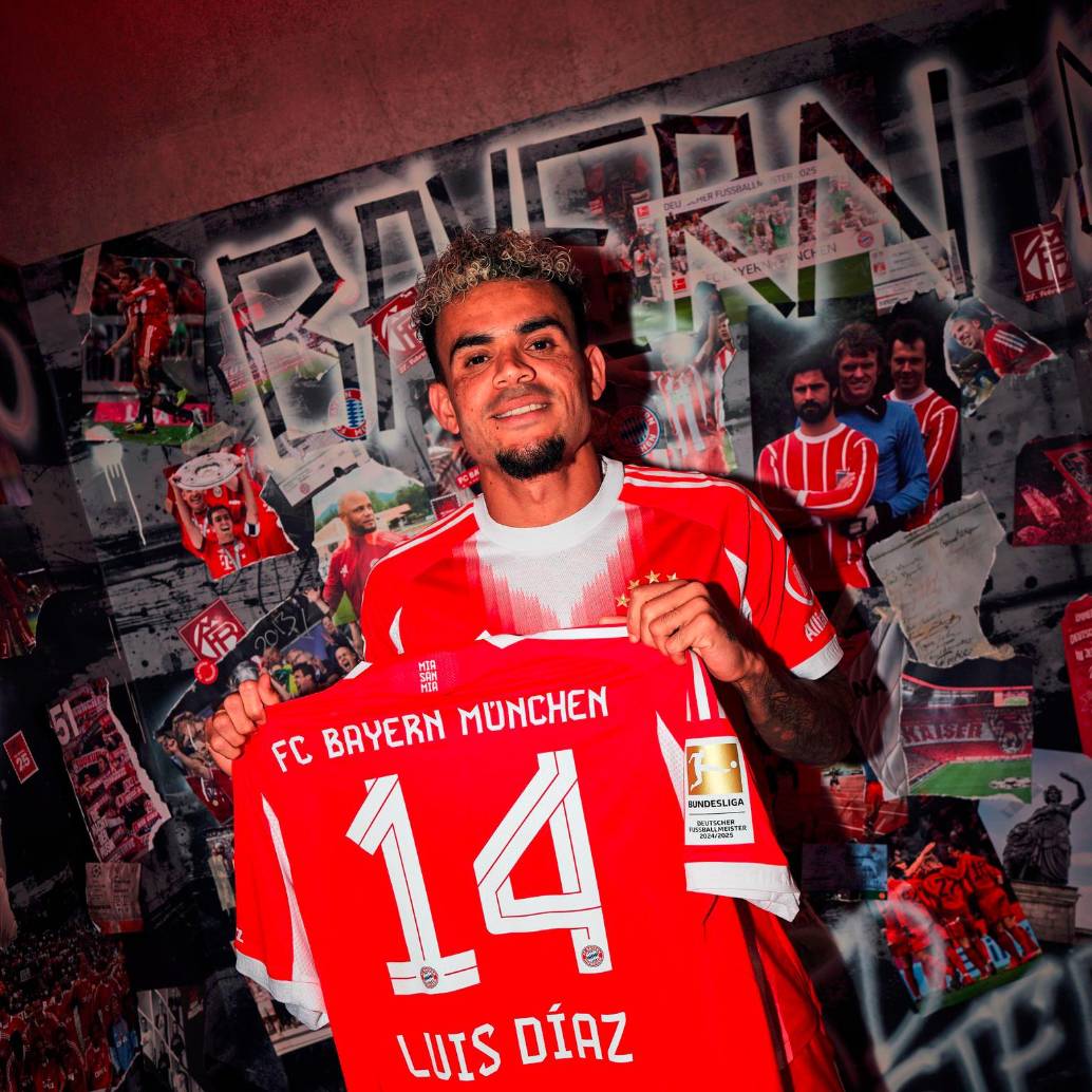 Luis Díaz presentando la camiseta que portará en el Bayern de Múnich. FOTO BAYERN MUNICH