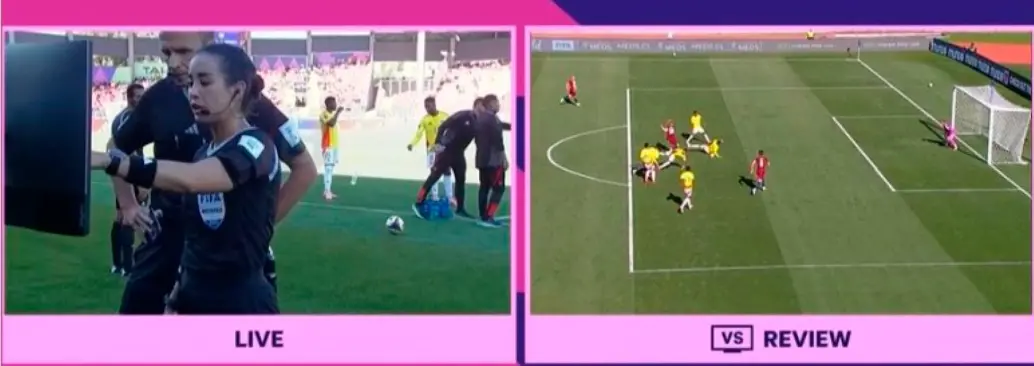 En el partido entre Noruega y Colombia se usó la tarjeta verde en dos ocasiones, en una se sancionó un penal contra los cafeteros y tras analizar el video la medida se retractó y en una posible mano en el área de Noruega que no fue efectiva. FOTO PANTALLAZO 