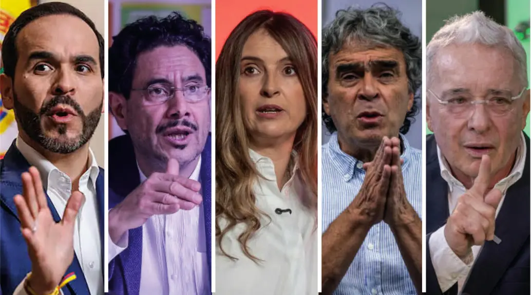 De izquierda a derecha: Abelardo De la Espriella, Iván Cepeda, Paloma Valencia, Sergio Fajardo y Álvaro Uribe, protagonistas de las elecciones en Antioquia. FOTO EL COLOMBIANO