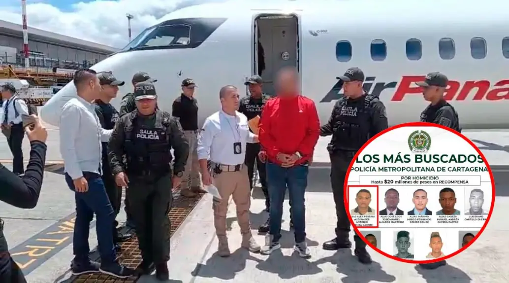 Alias “Alex Pereira” fue capturado en el Aeropuerto Internacional José María Córdova, luego de ser expulsado de Panamá y tras verificarse nueve órdenes de captura y circulares de Interpol en su contra. Foto: Migración Colombia.