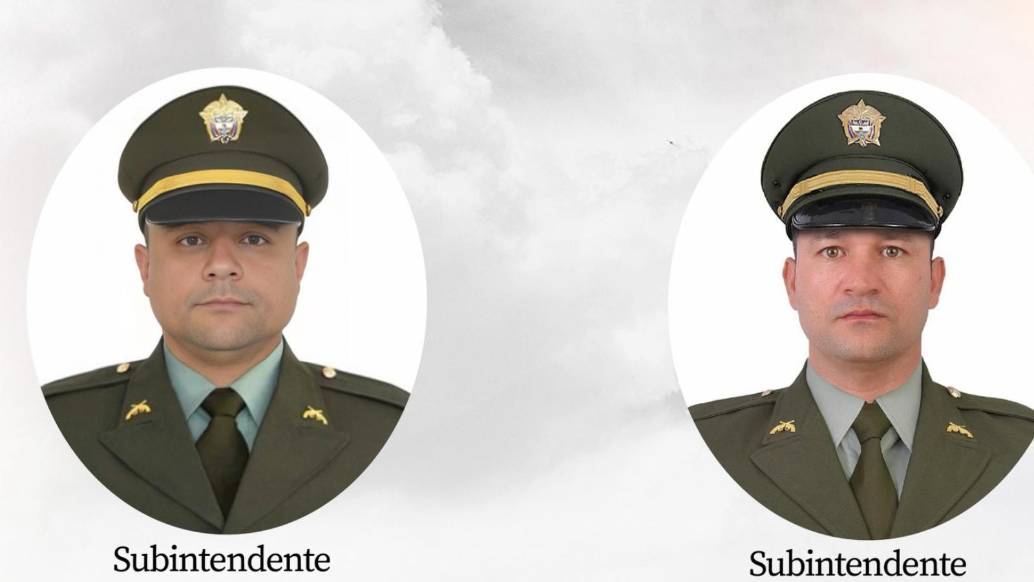 Estos son los subintendentes Hugo Armando Castaño Morales y Melquiades de Jesús Arismendy Pérez, asesinados en Anorí. FOTO: Policía Nacional