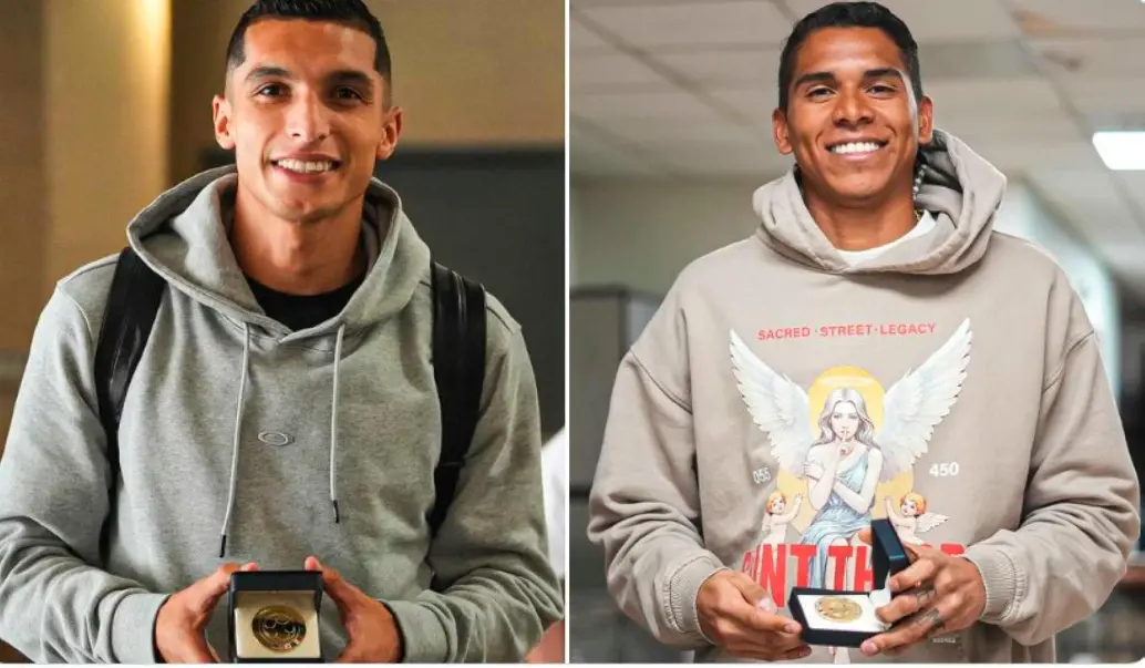 Los jugadore Kevin Serna y Kevin Mier fueron los primeros en reportarse a la concentración de la Selección Colombia en Estados Unidos. FOTO CORTESÍA FCF 