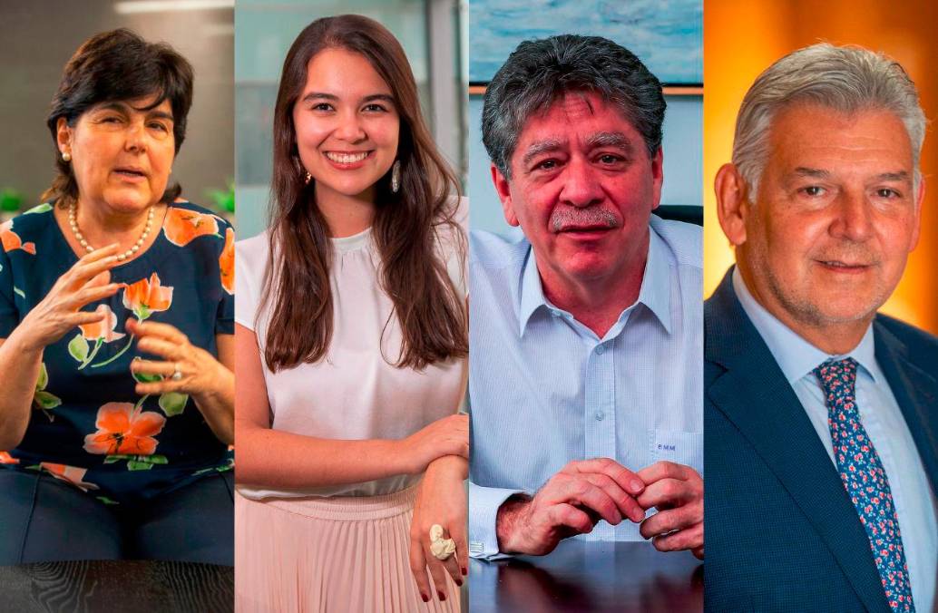 De izq. a der.: Lina Vélez de Nicholls, presidenta de la Cámara de Comercio de Medellín; María José Bernal, directora ejecutiva de Fenalco Antioquia; Bruce Mac Master, presidente de la Andi, y Jaime Alberto Cabal, presidente de Fenalco Nacional. Todos se pronunciaron sobre el viaje de los alcaldes a Estados Unidos. FOTOS: EL COLOMBIANO