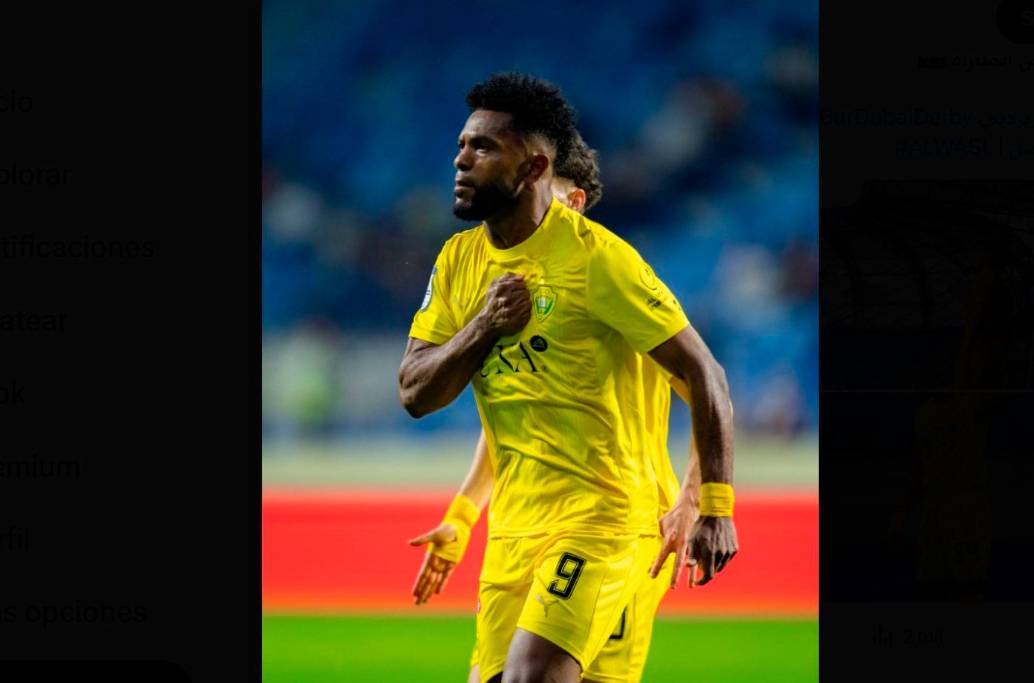 El colombiano Miguel Ángel Borja celebra su primer gol con el Al-Wasl en la Liga de Arabia. FOTO TOMADA X @AlWaslSC