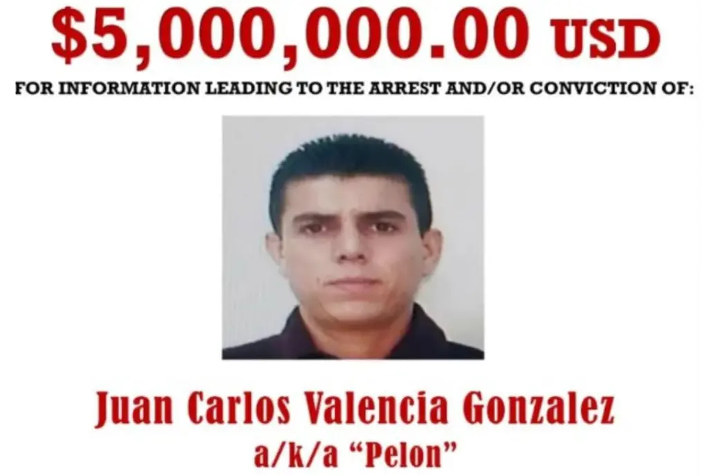 EE. UU. identifica a Juan Carlos Valencia como nuevo líder del Cártel Jalisco Nueva Generación (CJNG). FOTO: Poster courtesy of the State Department