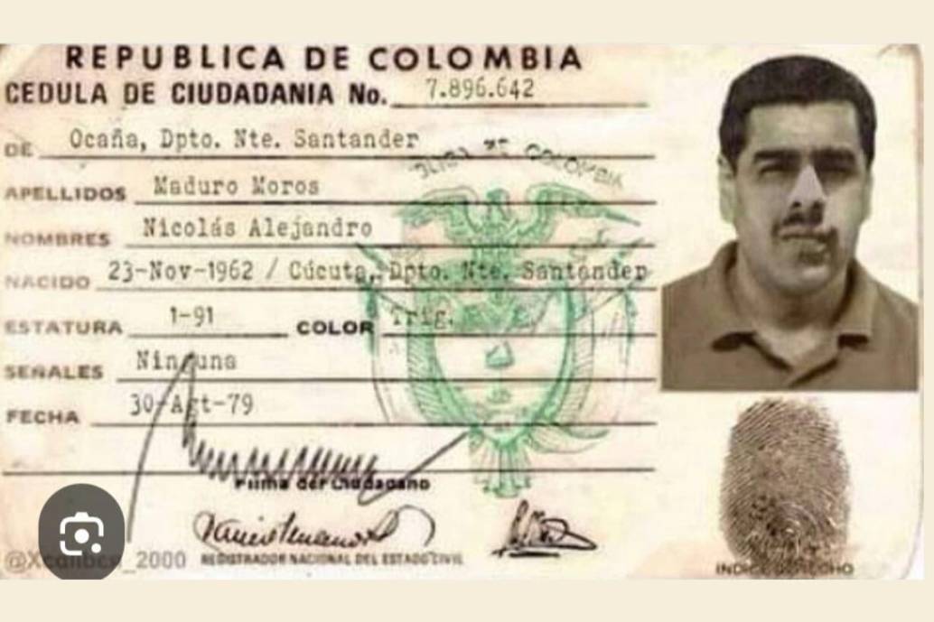 En redes sociales circula una supuesta cédula colombiana con el nombre de Nicolás Alejandro Maduro Moros. FOTO: Tomada de las redes sociales 