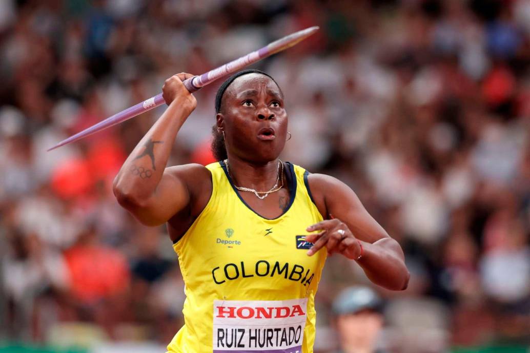 La colombiana Flor Denis Ruiz en acción en el Mundial de Atletismo de Tokio, en la prueba de lanzamiento de jabalina en la que es finalista. FOTO GETTY 