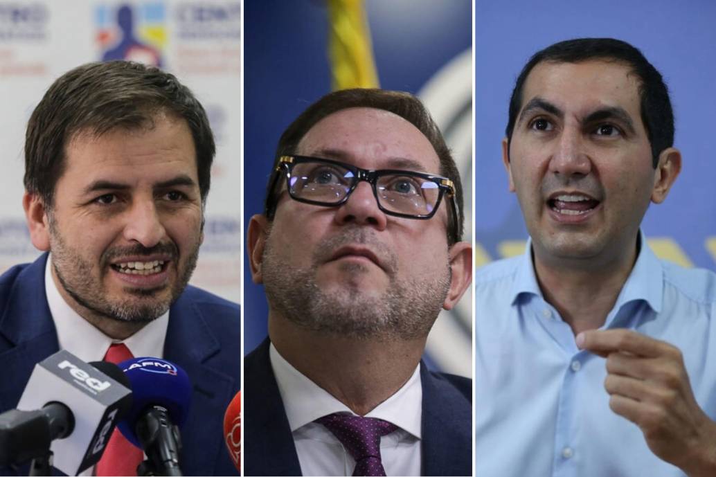 A la izquierda, Andrés Forero del Centro Democrático; en el centro, Lidio García del Partido Liberal; a la derecha, David Barguil del Partido Conservador. FOTOS: COLPRENSA