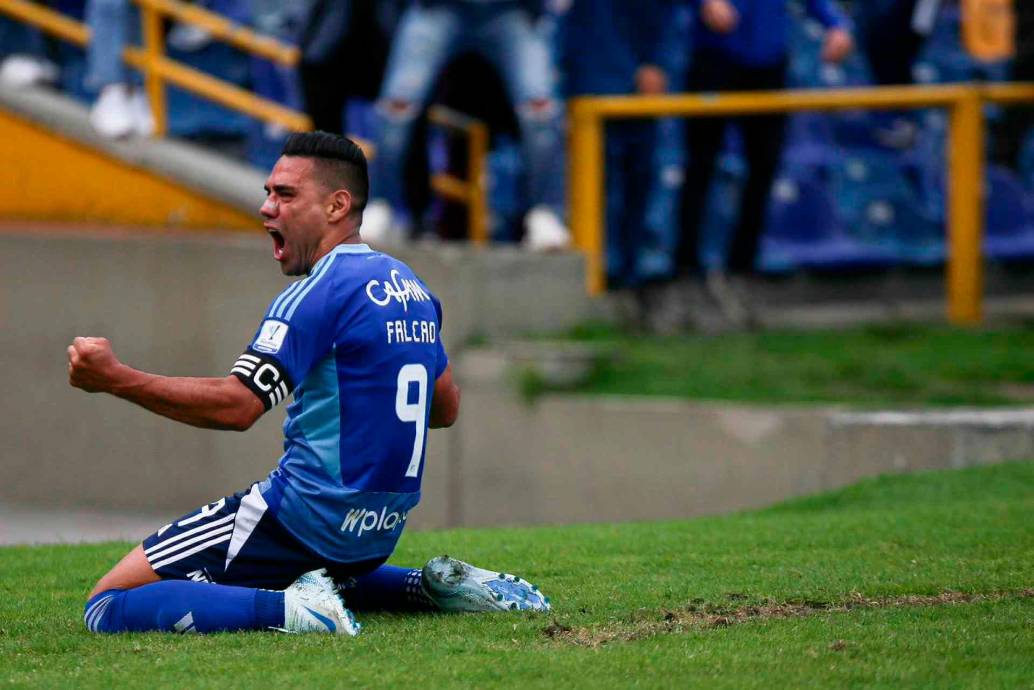 Radamel Falcao García celebra el tanto con el que Millonarios venció a Santa Fe en el estadio El Campín. FOTO COLPRENSA 