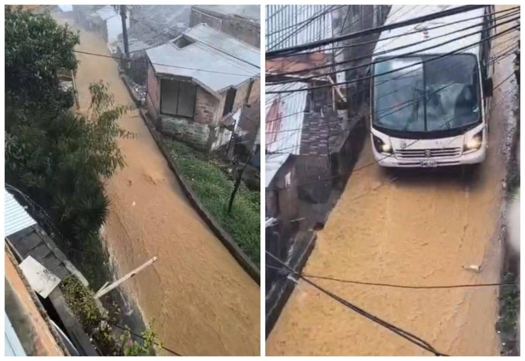Así se inundaron las calles de Manrique Oriental producto de las fuertes lluvias en Medellín. FOTO Denuncias Antioquia.