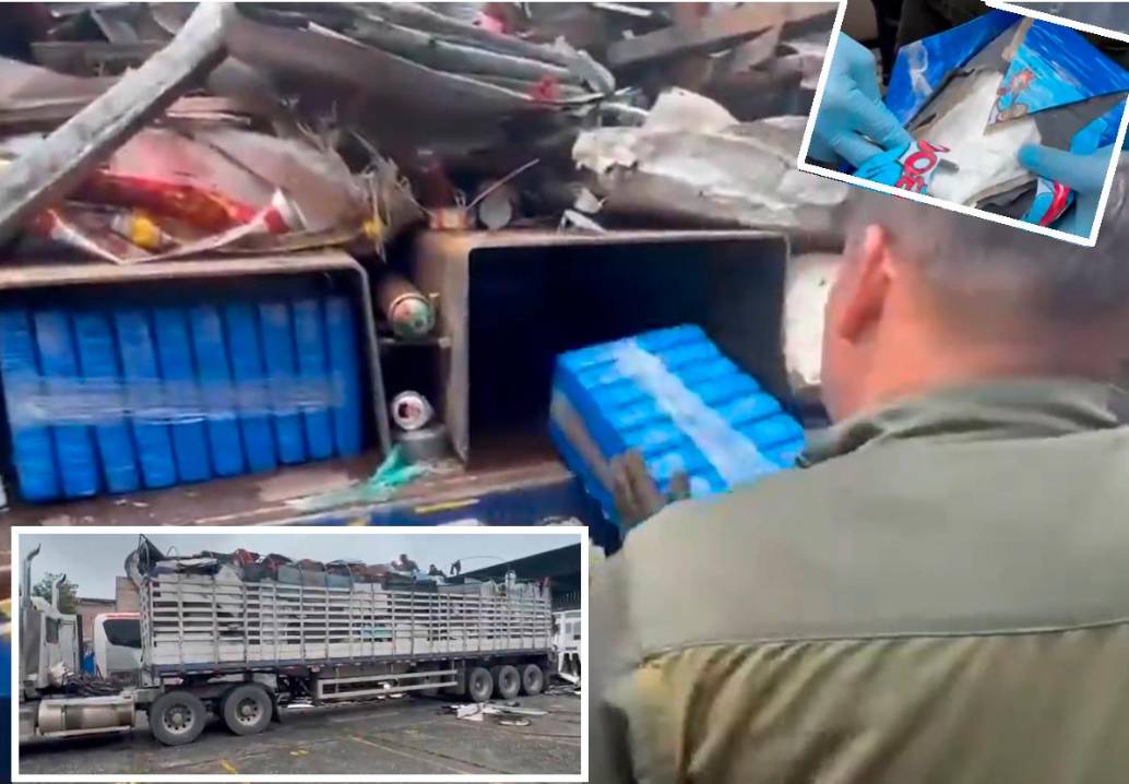 La cocaína estaba escondida en un compartimento secreto, debajo de la chatarra que transportaba el camión. FOTOS: CORTESÍA DE LA POLICÍA.