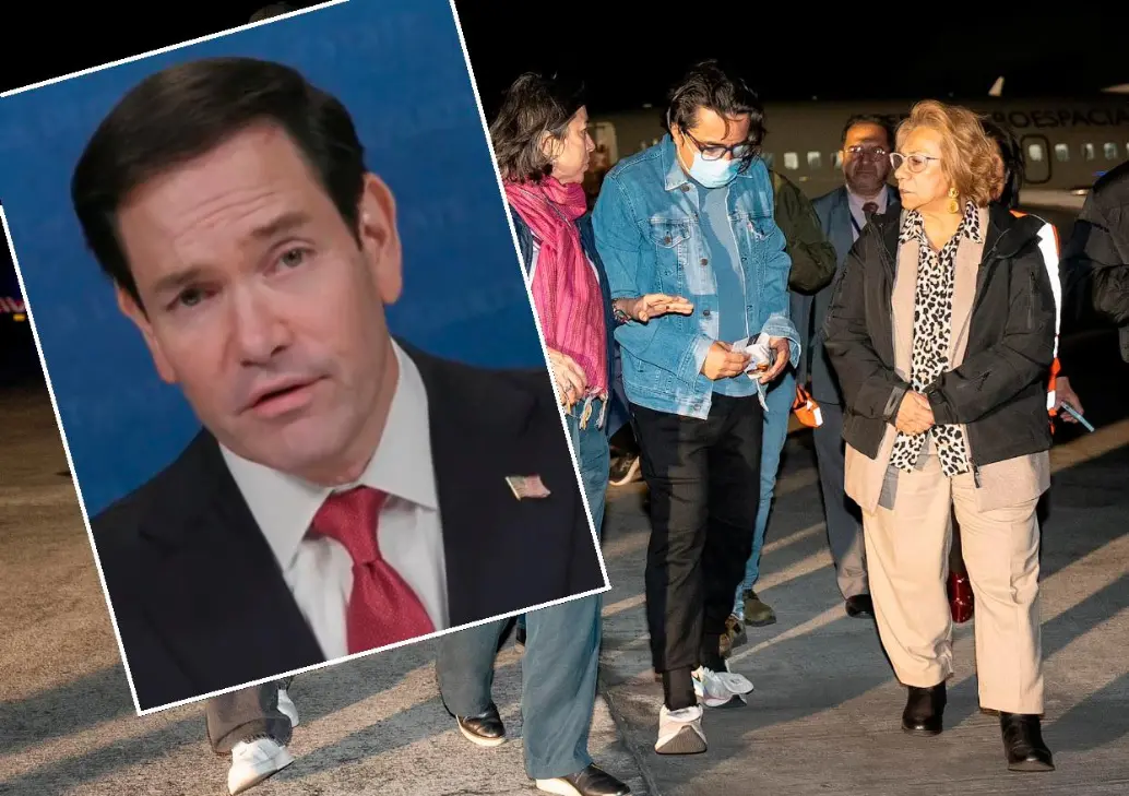 A su llegada a Colombia, Beto Coral fue recibido por la canciller Rosa Villavicencio; en el recuadro, el secretario de Estado de EE.UU., Marco Rubio, quien recomendó su deportación. FOTOS: CORTESÍA CANCILLERÍA Y @SecRubio.