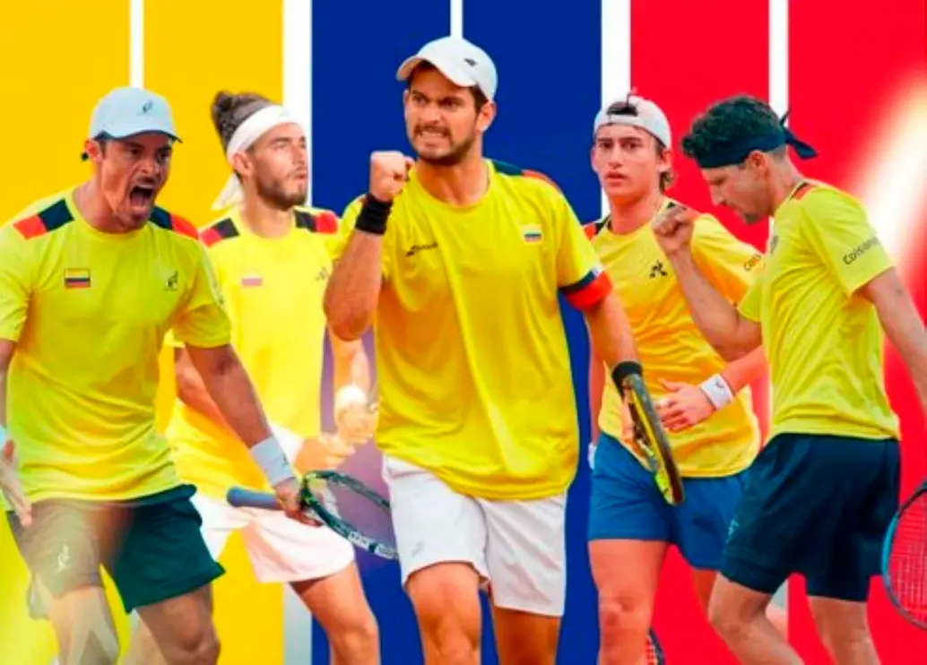 Cristian Rodríguez, Adriá Soriano, Nicolás Mejía, Miguel Tobón Jr. y Nicolás Barrientos, integrantes del equipo de Colombia en Copa Davis. FOTO CORTESÍA FEDECOLTENIS