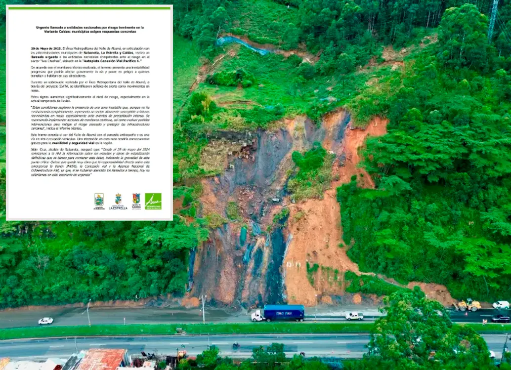 Las alcaldías de Sabaneta, Caldas y La Estrella hacen el pedido urgente a la ANI y Covipacífico para que hagan obras urgentes de mitigación en la Variante. FOTO EL COLOMBIANO