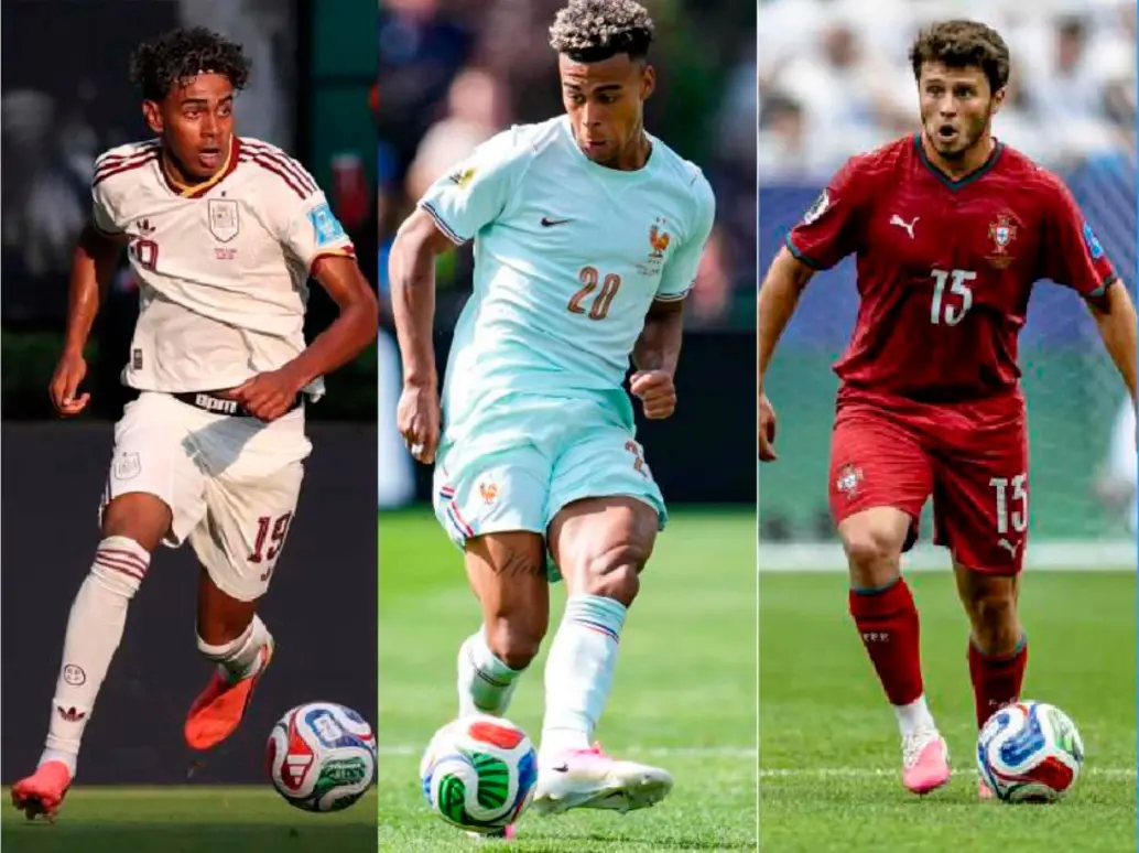 Lamine Yamal (F.C. Barcelona y España), Désiré Doué (Paris Saint Germain y Francia) y Joao Neves (Paris Saint Germain y Portugal) son tres de los mejores sub-21 del Mundial. FOTO Getty
