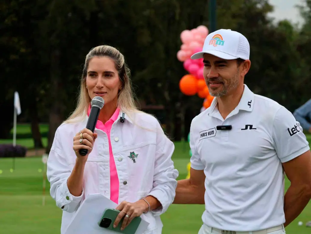 Camilo Villegas y su esposa María Ochoa en la inauguración del Torneo de Golf en Llanogrande organizado por la Fundación Mia’s Miracles. FOTO CORTESÍA MIAS MIRACLES 