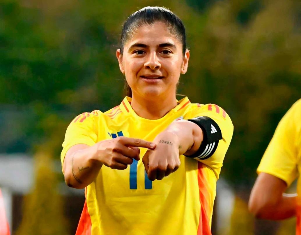 Catalina Usme celebró su tanto contra Corea del Sur, el 62 en su carrera con la camiseta de la Selección. FOTO: Cortesía FCF