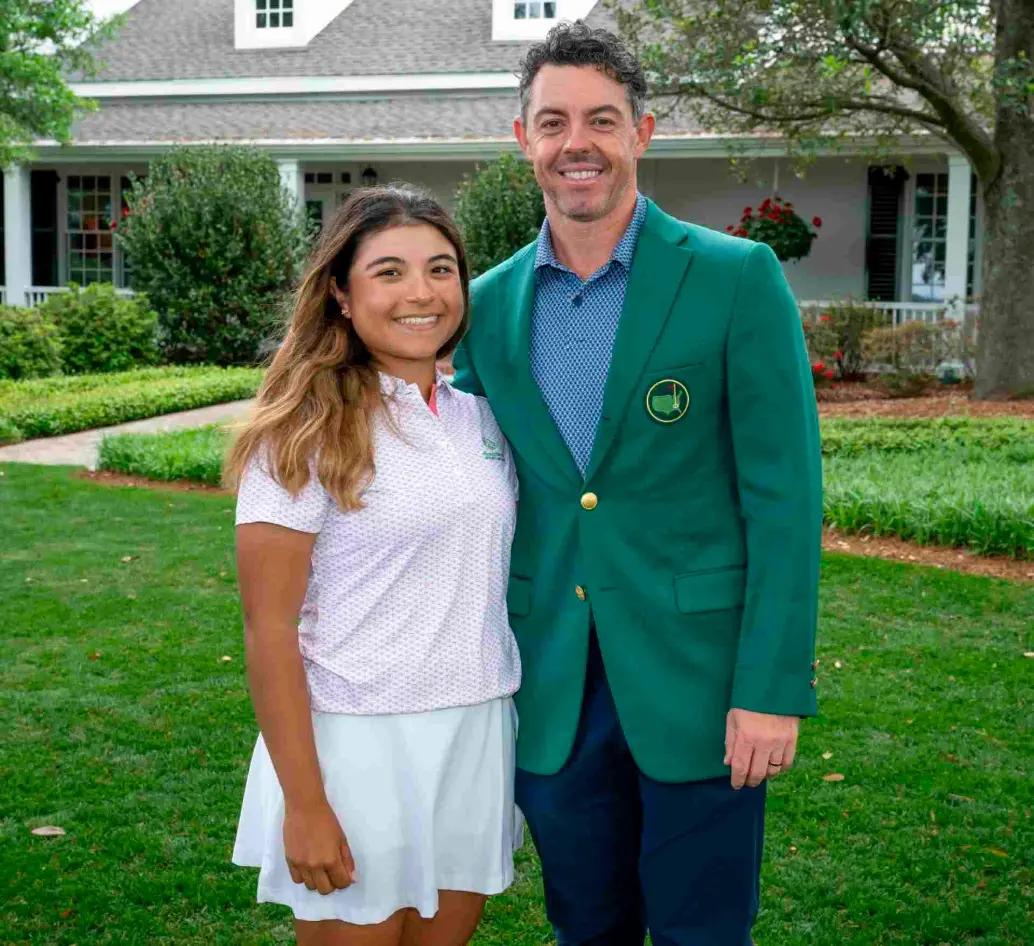 La colombiana María José Marín junto a Rory McIlroy, campeón de Master de Augusta que arrancará este jueves su edición en la rama masculina. FOTO: Getty