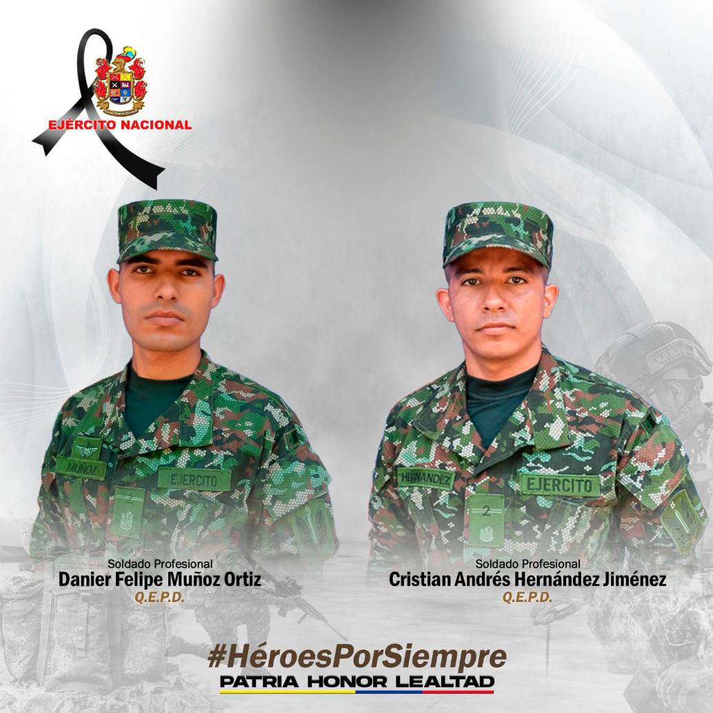 Esta fueron las víctimas del ataque con drones en el sur de Bolívar. FOTO: CORTESÍA EJÉRCITO.
