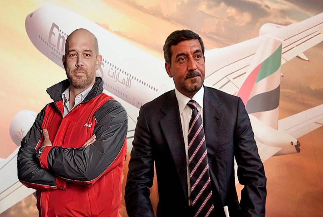 Ahmed bin Saeed Al Maktoum, dueño de Emirates (izq.); y Frederico Pedreira, CEO de Avianca (der.) FOTO EL COLOMBIANO Y EMIRATES