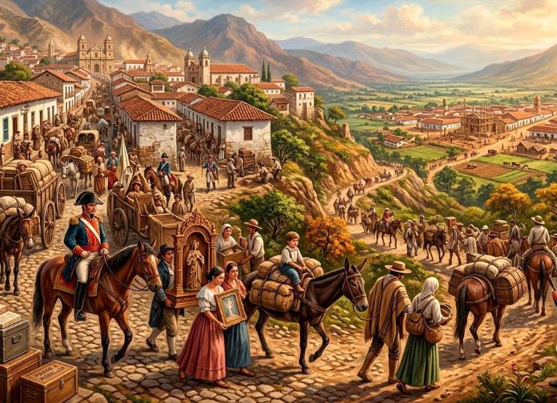 Imagen de referencia del “trasteo” de una capital de Antioquia a otra. FOTO Generada con IA