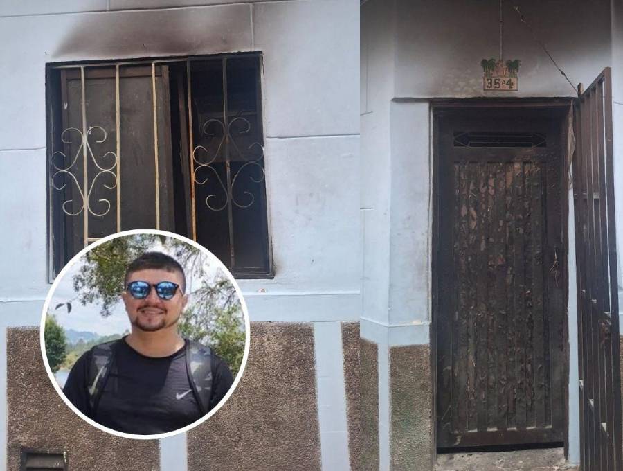 Dentro de esta vivienda del barrio La Milagrosa, de Medellín, ocurrió el incendio provocado que le ocasionó la muerte a Alexis Ospina Piedrahita (detalle), de 27 años. FOTOS: CORTESÍA