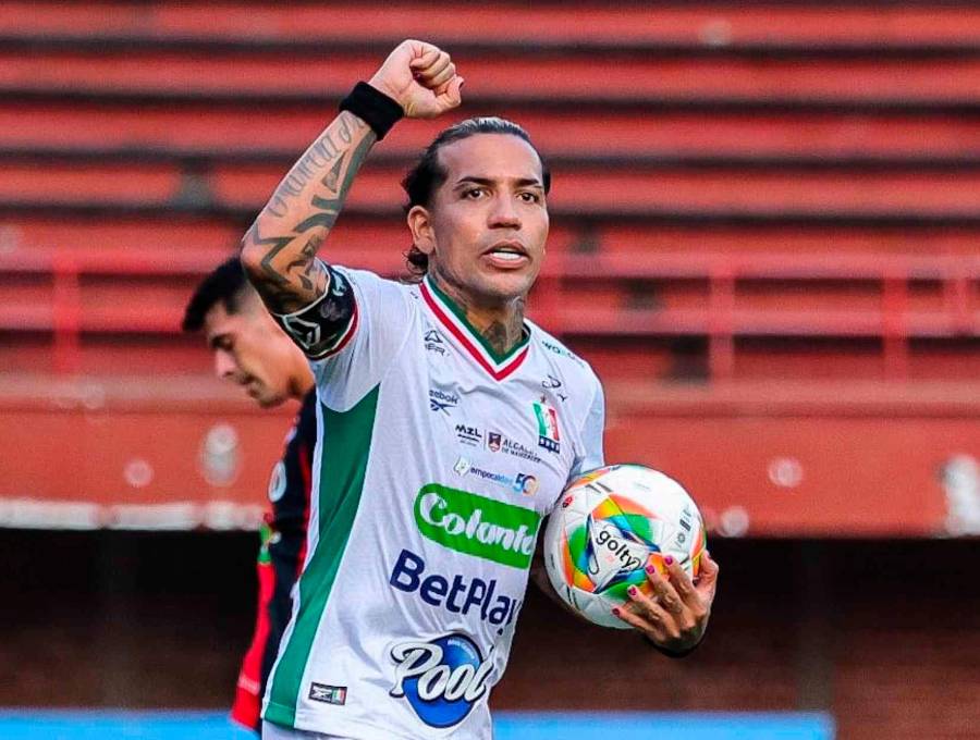 Dayro Moreno en una de sus celebraciones en 2026, en la victoria de Once Caldas como visitante ante Cúcuta. FOTO TOMADA X @oncecaldas