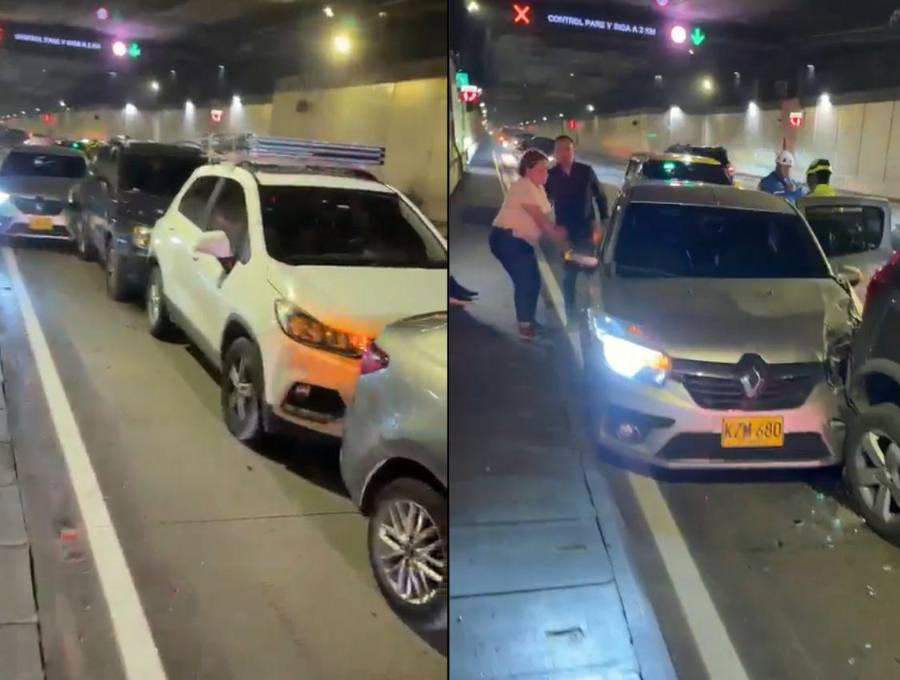 Cuatro carros resultaron afectados en el choque múltiple que se presentó en la mañana de este lunes en el túnel de Oriente. FOTO: CORTESÍA MI ORIENTE