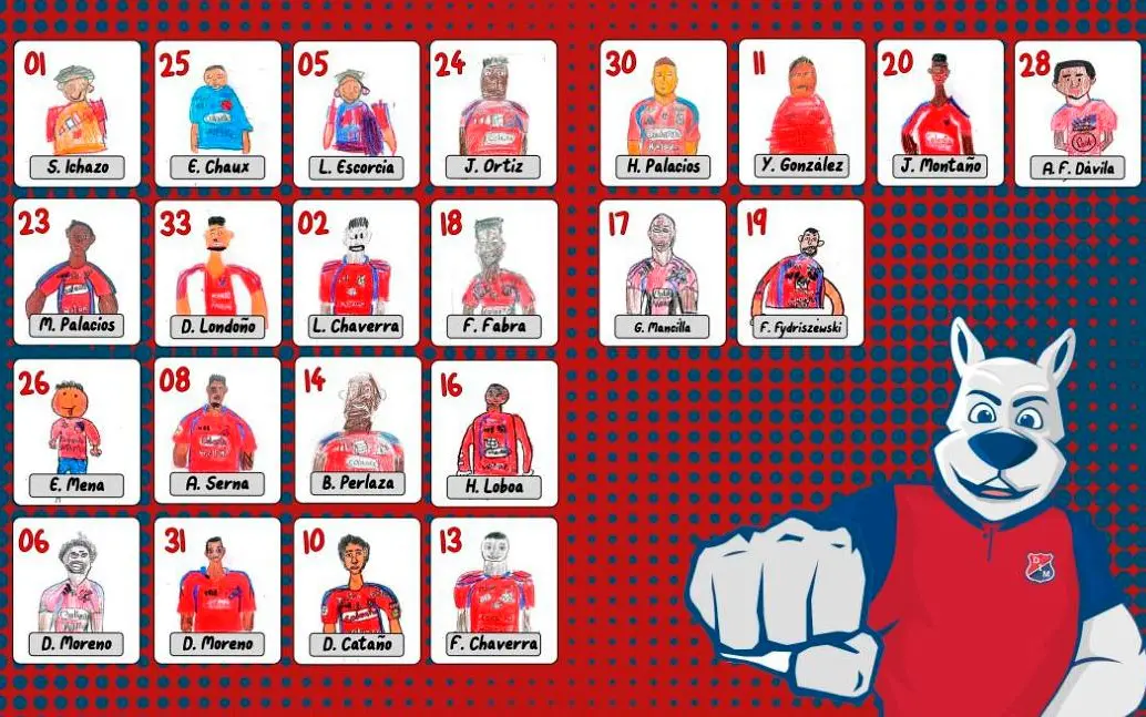 Esta es la imagen que compartió el Independiente Medellín con cada uno de los convocados dibujados por niños. FOTO DIM