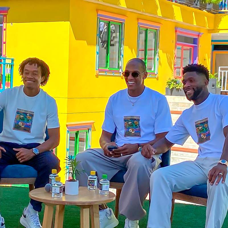 Juan Cuadrado, Yerry Mina y Jefferson Lerma en Guatapé. FOTO: Juan Andrés Jiménez Galvis